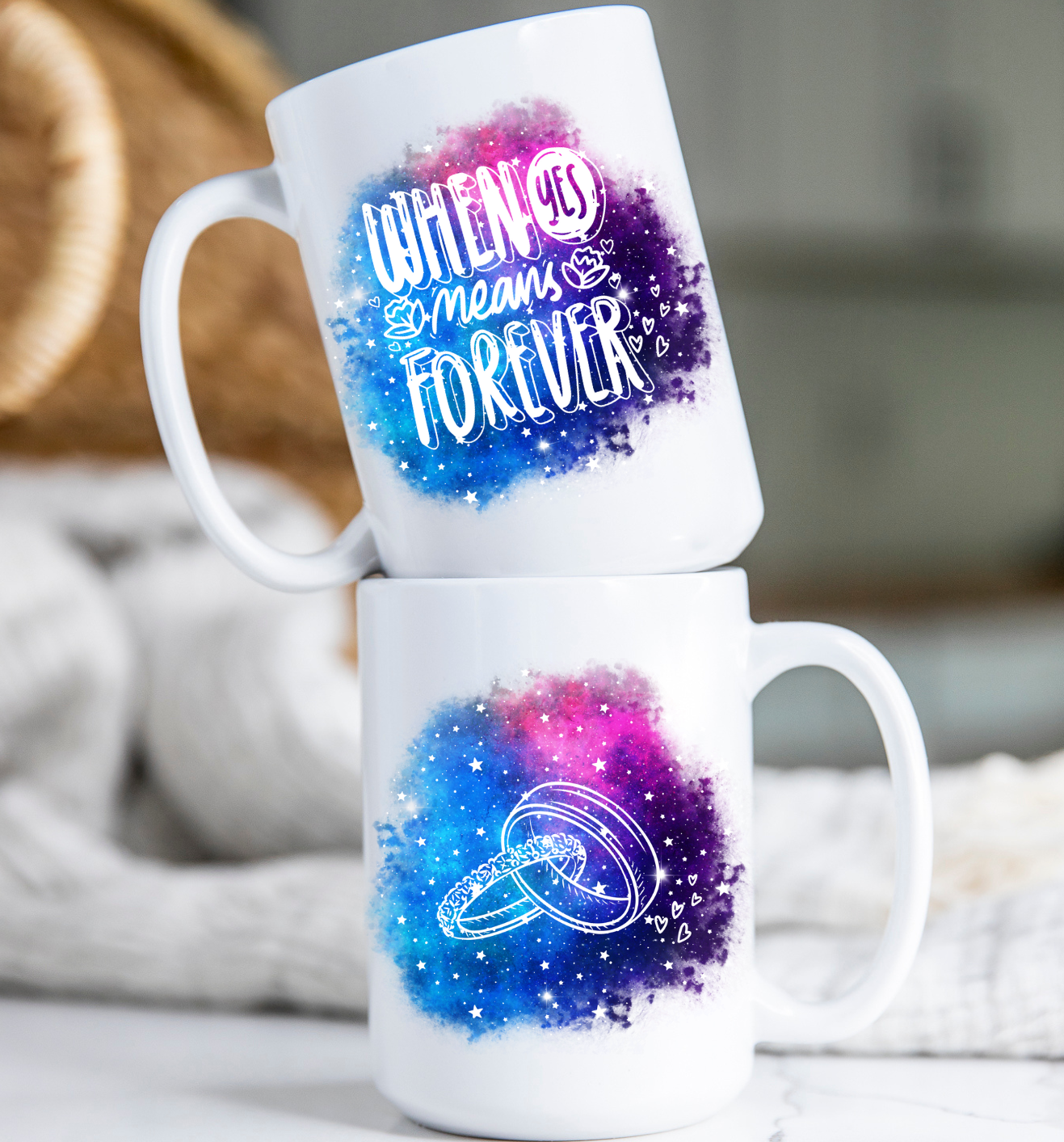 When Yes Means Forever Galaxy Mug, Wedding, Mug, Coffee, 11 oz, 15 oz, Galaxy
