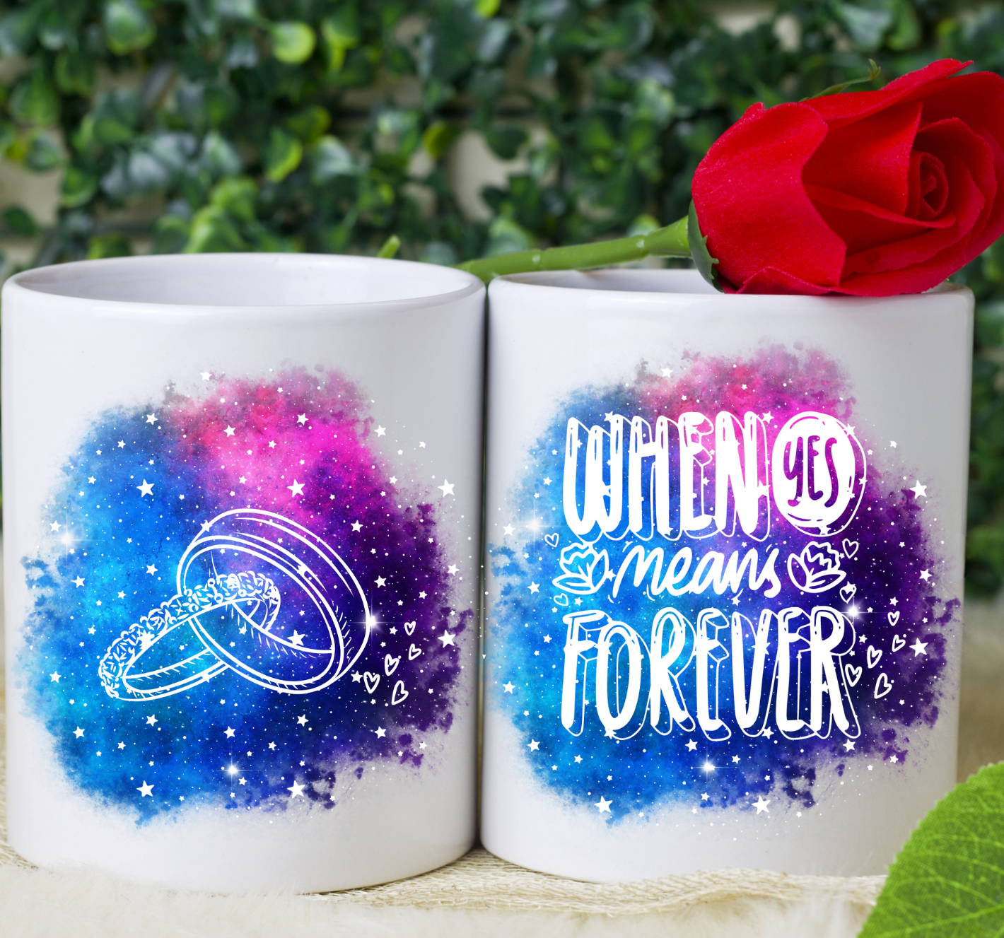 When Yes Means Forever Galaxy Mug, Wedding, Mug, Coffee, 11 oz, 15 oz, Galaxy