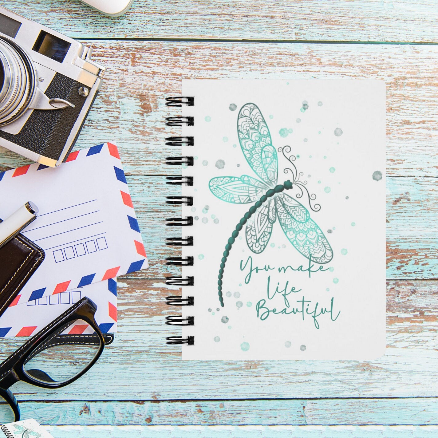 Dragonfly Journal, Dragonfly Notebook, You make life Beautiful Journal, 5X7 Notebook, 5X7 Journal
