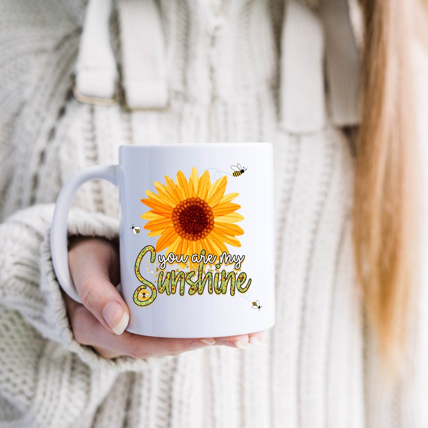 You are my Sunshine Mug, Happy Mug, Fun Mug, Sunflower, bees