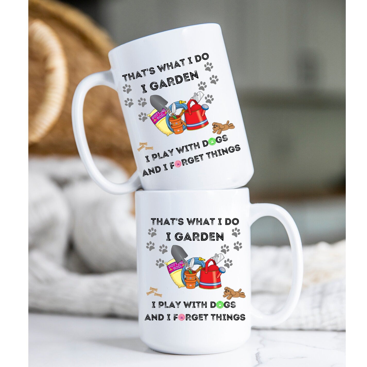 I Garden, Play with Dogs and Forget Things Mug, Mothers Day Mug, Fun Hobbies Mug