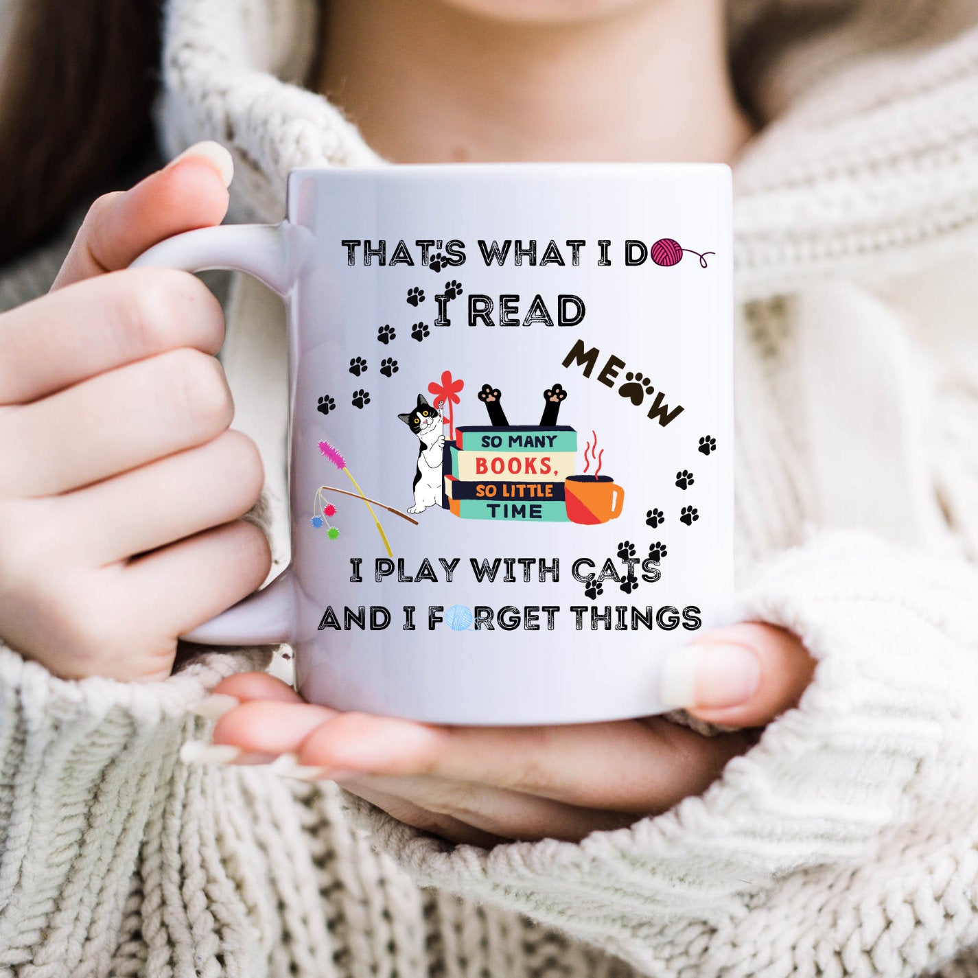 I Read and Play with Cats Mug, Mothers Day Mug, Fun Hobbies Mug
